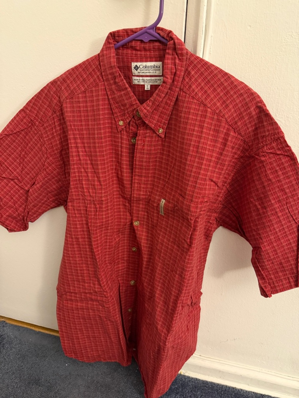 Columbia Red Plaid Short-Sleeve Button-Down Shirt